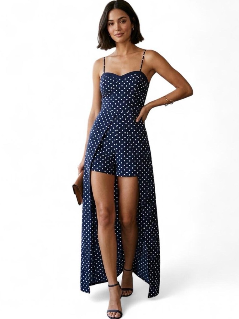 Band of Gypsies Navy Polka Dot Maxi Romper Dress